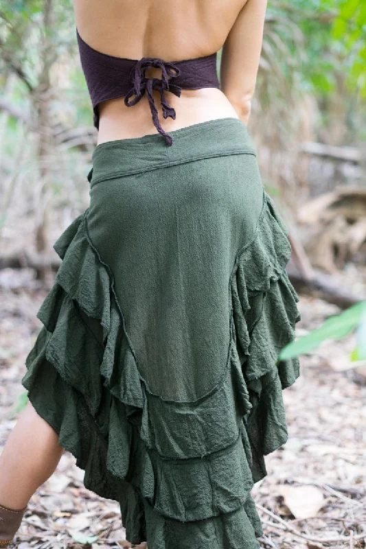 RUFFLE SKIRT OLIVE GREEN high waist skirt