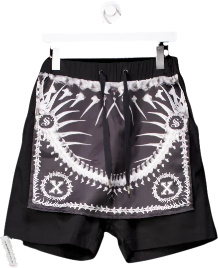 Skin Graft Black Satin Flap Mini Skirt With Bone Print UK S wool skirt breathable