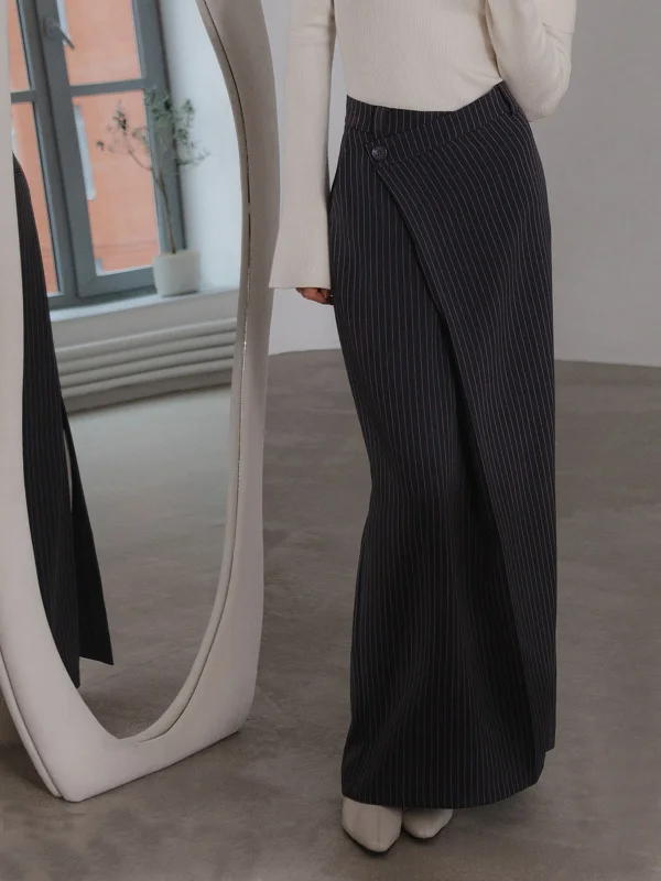 Asymmetric Slit Graceful Striped Long Skirt velvet skirt luxury