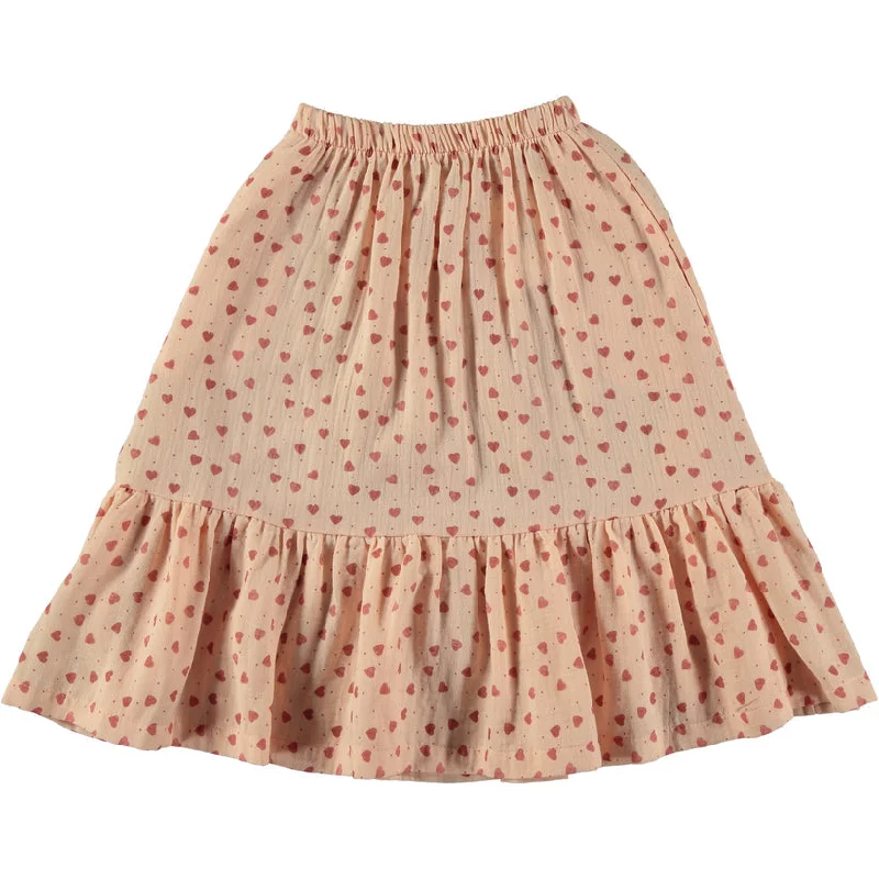 TOCOTO VINTAGE PINK HEART PRINT MIDI SKIRT chiffon skirt airy