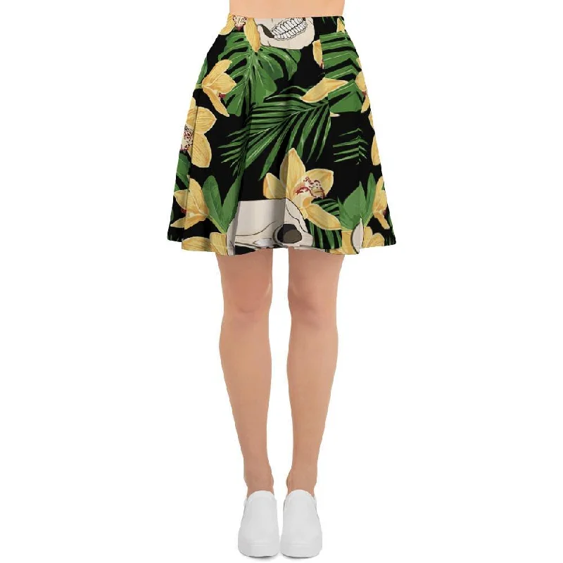 Tropical Floral Skull Women's Skirt silk skirt lustrous