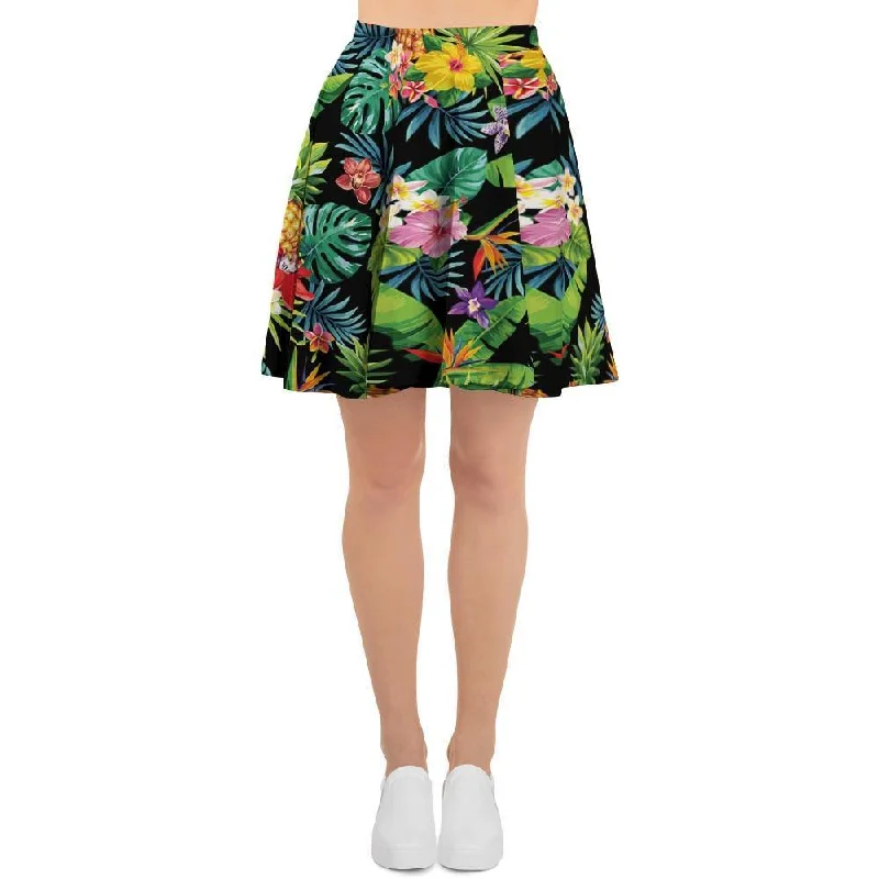 Tropical Hawaiian Floral Print Women's Skirt linen skirt natural