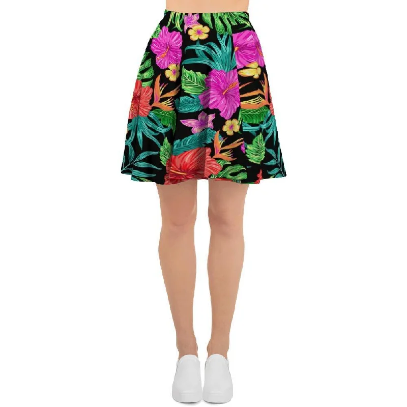 Tropical Hibiscus Floral Hawaiian Print Women's Skirt linen skirt natural