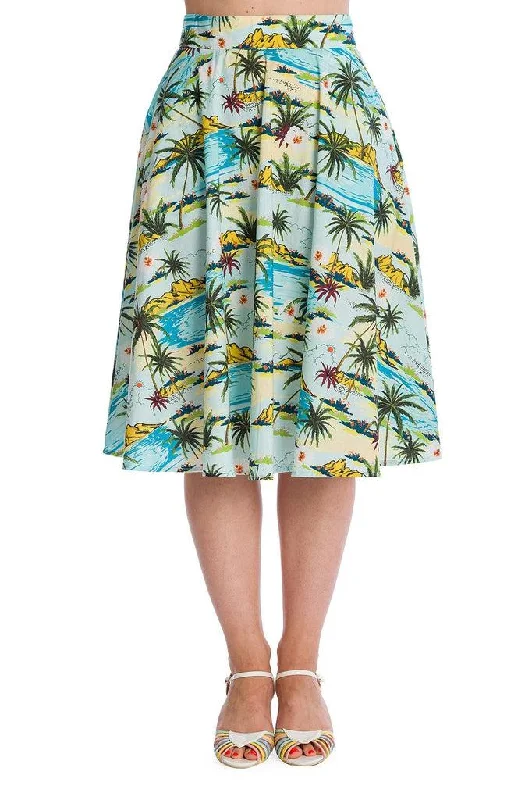 Tropical Palms Swing Skirt silk skirt lustrous