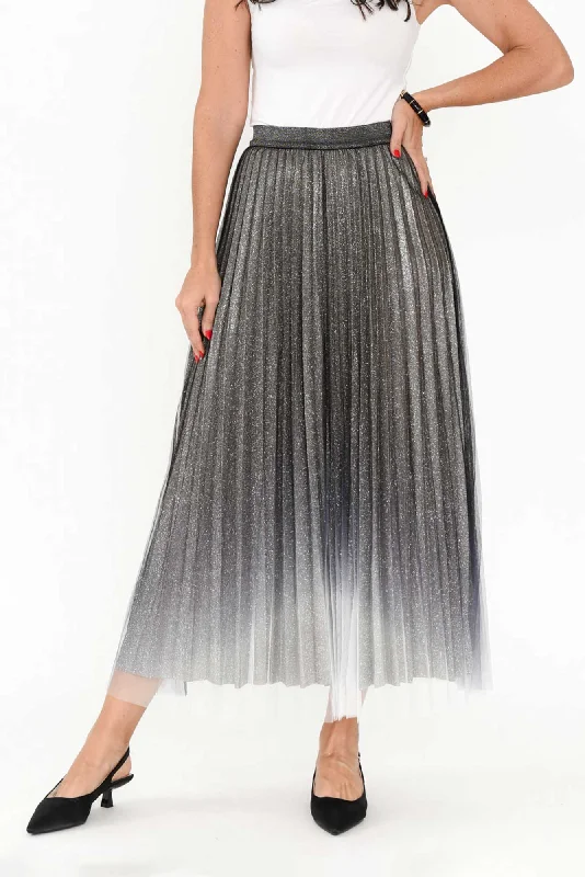 West Charcoal Ombre Pleated Skirt high waist skirt