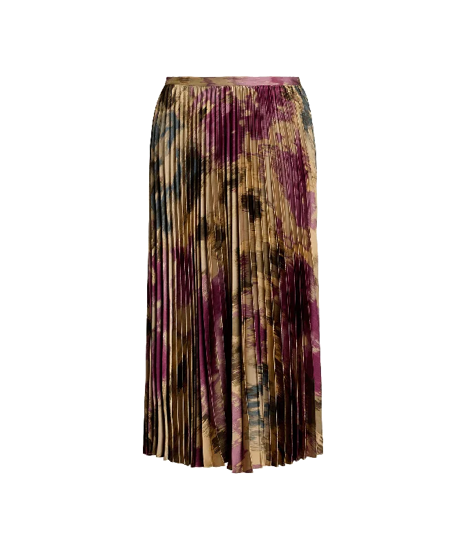 Floral Pleated Satin Charmeuse Skirt - Multi wool skirt sturdy