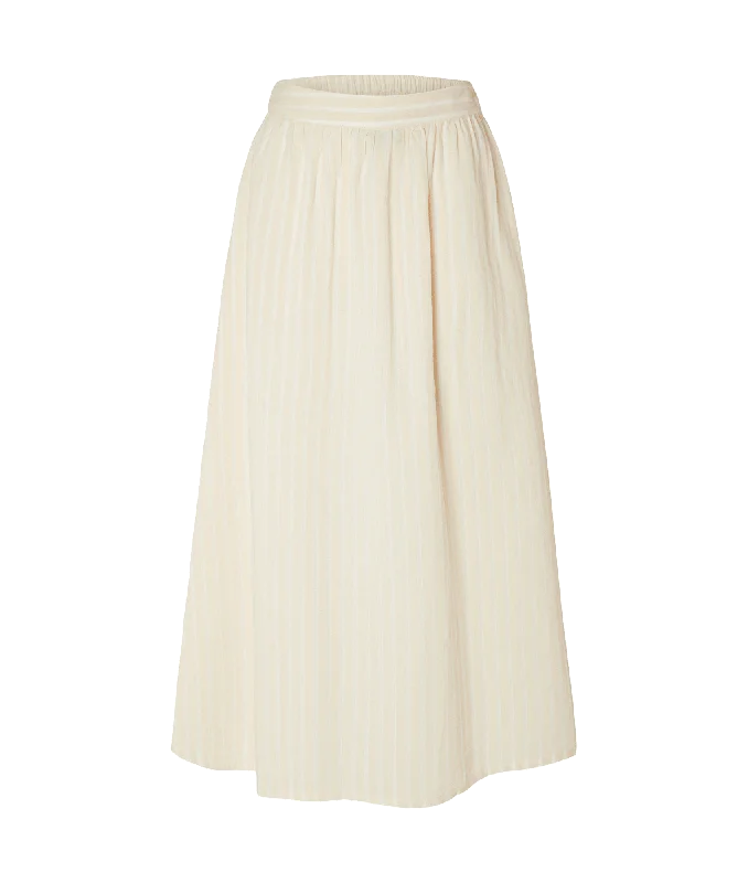 Malinda Striped Long Skirt - Cream leather skirt sleek