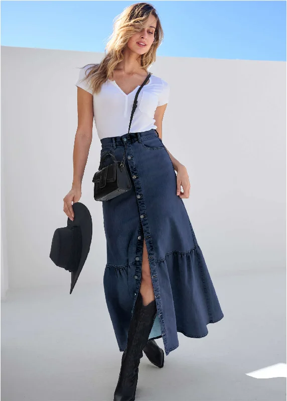 Denim Button Down Skirt - Dark Wash seamless skirt comfort