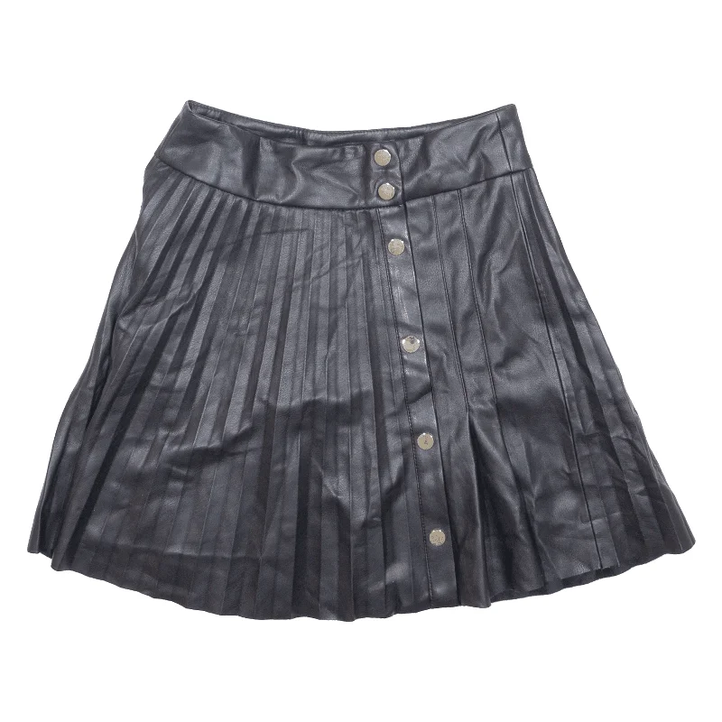 ZARA Faux Leather Front Buttoned Womens Pleated Skirt Black Short XS zip skirt side