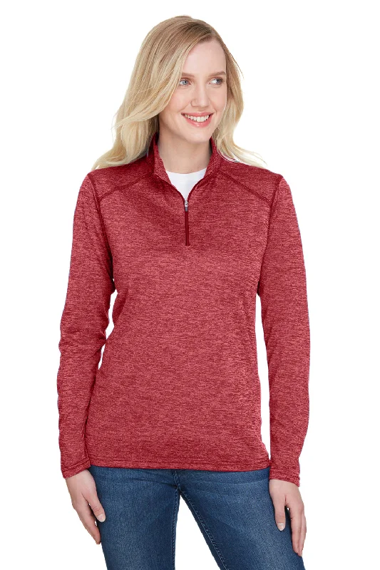 A4 Womens Tonal Space Dye Performance Moisture Wicking 1/4 Zip Sweatshirt - Red Hoodie with Emblem Brand Identity