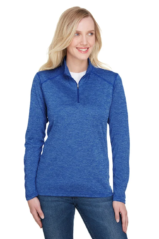 A4 Womens Tonal Space Dye Performance Moisture Wicking 1/4 Zip Sweatshirt - Royal Blue Hoodie with Typography Text Message