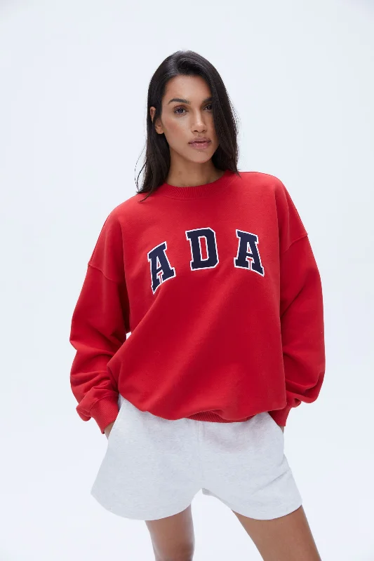 ADA Oversized Sweatshirt - Classic Red Hoodie with Raglan Sleeves Sporty Comfortable