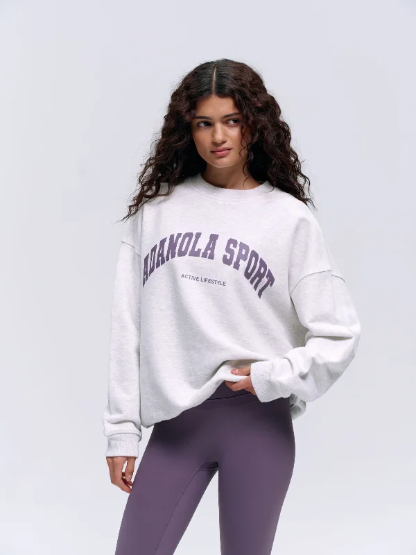 Adanola Sport Oversized Sweatshirt - Light Grey Melange/Violet Purple Hoodie with Emblem Brand Identity