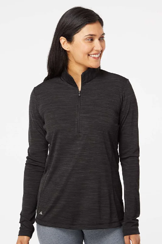 Adidas Womens Moisture Wicking 1/4 Zip Sweatshirt - Black Melange Hoodie with Elastic Cuffs Stretchable Comfortable