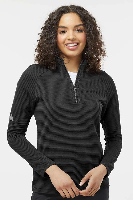 Adidas Womens Spacer 1/4 Zip Sweatshirt - Black Hoodie with Magnetic Closure Innovative Modern