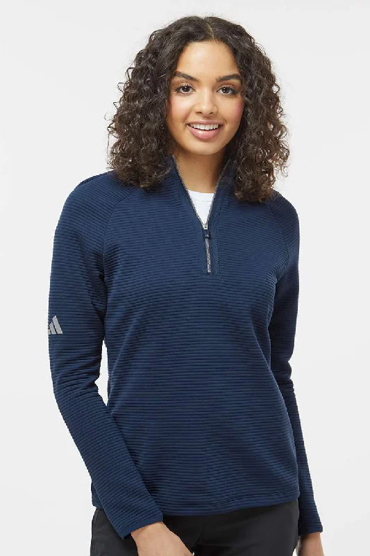 Adidas Womens Spacer 1/4 Zip Sweatshirt - Collegiate Navy Blue Hoodie with Monochrome Minimalist Simple