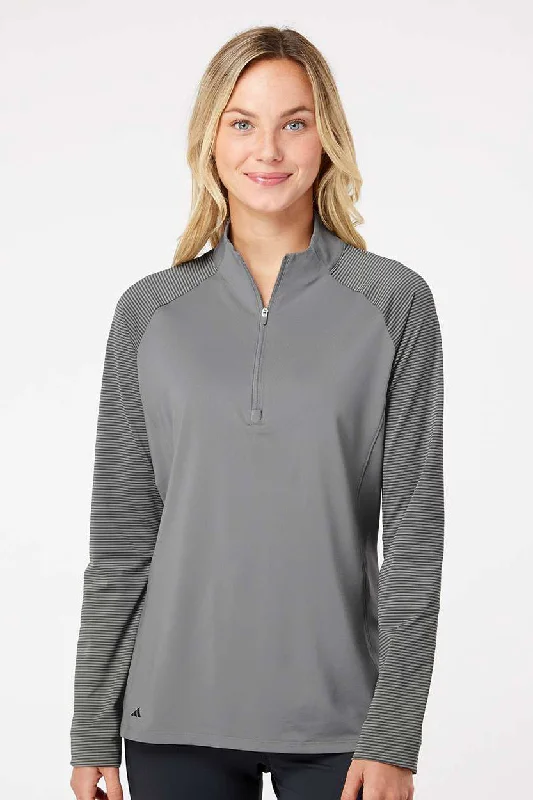 Adidas Womens Stripe Block Moisture Wicking 1/4 Zip Sweatshirt - Grey Hoodie with Hem Elastic Stretchable Comfortable