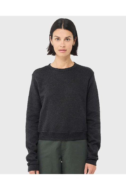 Bella + Canvas Womens Sponge Fleece Classic Crewneck Sweatshirt - Heather Dark Grey Hoodie with Slit Hem Functional Movement