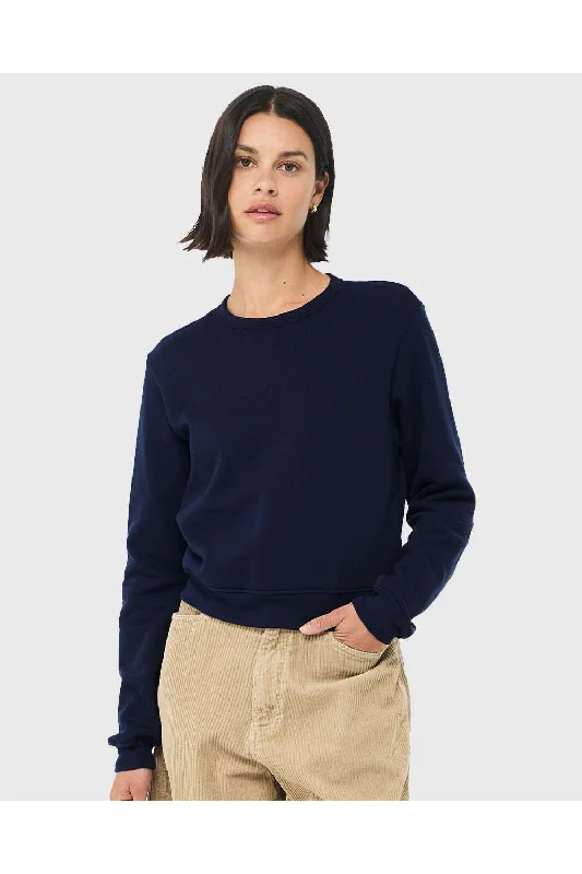 Bella + Canvas Womens Sponge Fleece Classic Crewneck Sweatshirt - Navy Blue Hoodie with Lining Warm Insulated