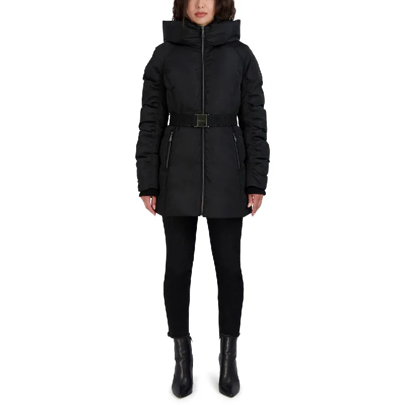 Womens Hooded Long Parka Coat Hoodie with Ribbed Hem Stretchable Secure