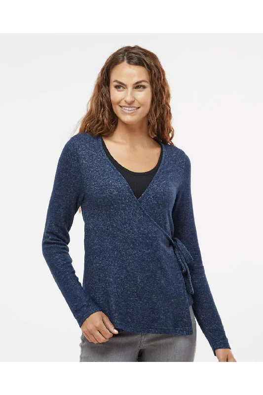 Boxercraft Womens Cuddle Wrap Sweatshirt - Heather Navy Blue - Closeout Hoodie with Hem Lace Feminine Delicate