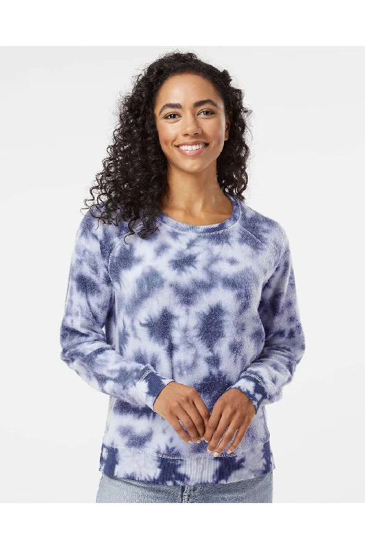 Boxercraft Womens Fleece Out Crewneck Sweatshirt - Navy Blue Tie-Dye - Closeout Hoodie with Oversized Fit Loose Comfortable