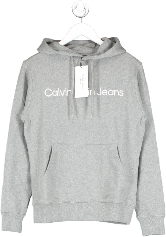 Calvin Klein Grey Mid-grey Logo Hoodie BNWT UK XXS Hoodie with Hem Applique Textured Unique