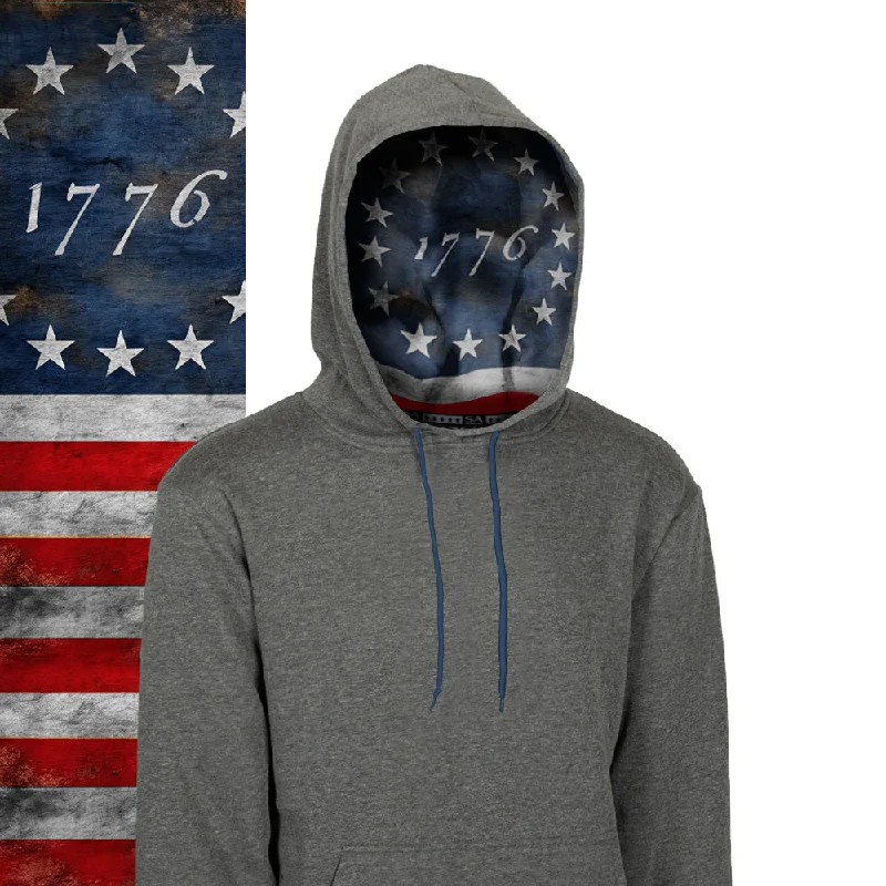 Classic Lined Hoodie | 1776 Flag | Dark Heather Grey Hoodie with Slit Hem Functional Movement