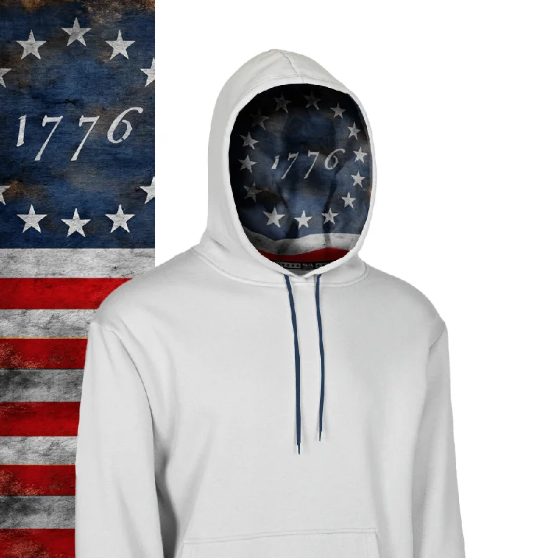 Classic Lined Hoodie | 1776 Flag | Light Grey Hoodie with Ribbed Cuffs Snug Fit Comfort