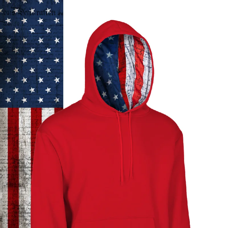 Classic Lined Hoodie | American Flag | Red Hoodie with Strings Custom Fit Adjustable