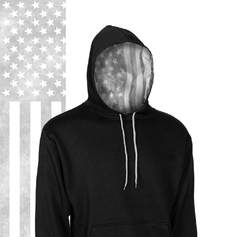 Classic Lined Hoodie | Ghost American Flag | Black Hoodie with High-Low Hem Asymmetrical Trendy