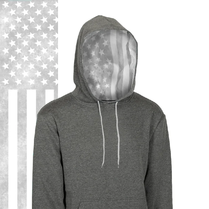 Classic Lined Hoodie | Ghost American Flag | Dark Heather Grey Oversized Hoodie Comfort Casual