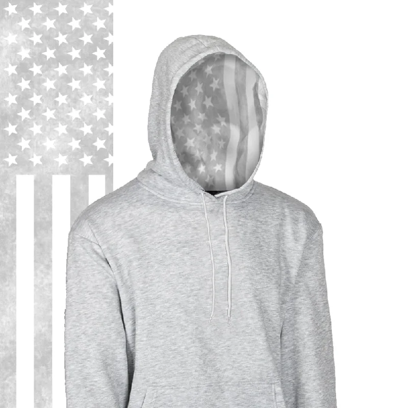 Classic Lined Hoodie | Ghost American Flag | Light Heather Grey Hoodie with Pocket Utility Practical