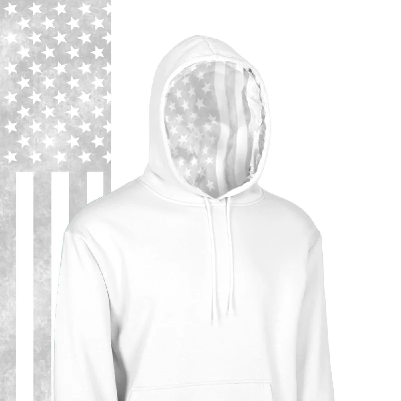 Classic Lined Hoodie | Ghost American Flag | White Hoodie with Oversized Fit Loose Comfortable