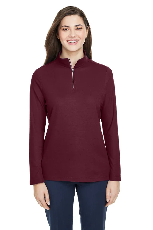 Core 365 Womens Fusion ChromaSoft Performance Moisture Wicking Pique 1/4 Zip Sweatshirt - Burgundy Hoodie with Side Slits Relaxed Casual