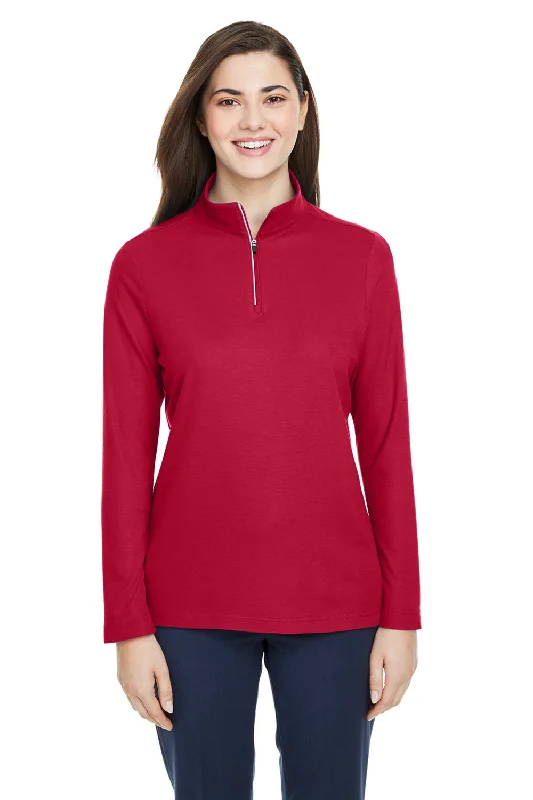 Core 365 Womens Fusion ChromaSoft Performance Moisture Wicking Pique 1/4 Zip Sweatshirt - Classic Red Hoodie with Button Placket Classic Preppy