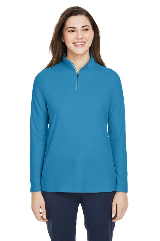 Core 365 Womens Fusion ChromaSoft Performance Moisture Wicking Pique 1/4 Zip Sweatshirt - Electric Blue Hoodie with High Neck Warm Protective