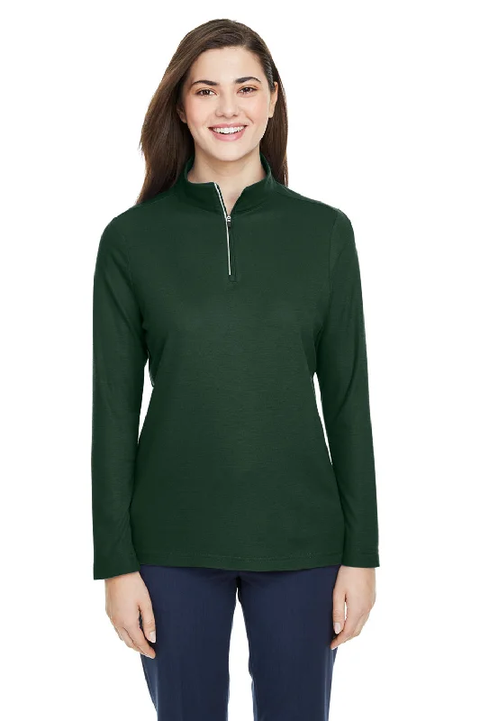 Core 365 Womens Fusion ChromaSoft Performance Moisture Wicking Pique 1/4 Zip Sweatshirt - Forest Green Hoodie with Rolled Sleeves Casual Relaxed