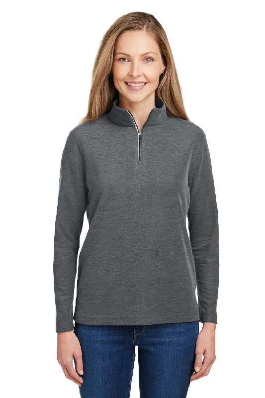 Core 365 Womens Fusion ChromaSoft Performance Moisture Wicking Pique 1/4 Zip Sweatshirt - Heather Carbon Grey Hoodie with Monochrome Minimalist Simple