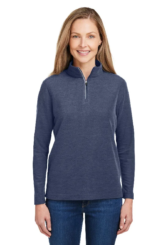 Core 365 Womens Fusion ChromaSoft Performance Moisture Wicking Pique 1/4 Zip Sweatshirt - Heather Classic Navy Blue Hoodie with Lace Feminine Delicate