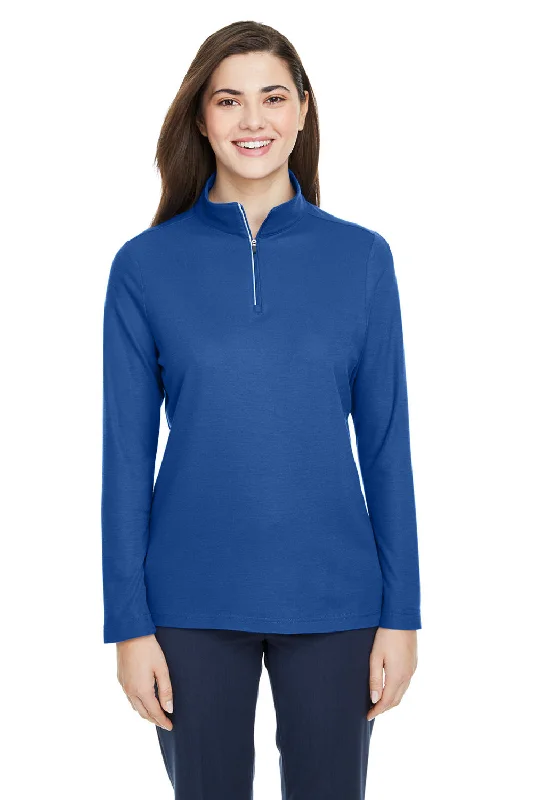 Core 365 Womens Fusion ChromaSoft Performance Moisture Wicking Pique 1/4 Zip Sweatshirt - True Royal Blue Hoodie with Drawcord Adjustable Secure