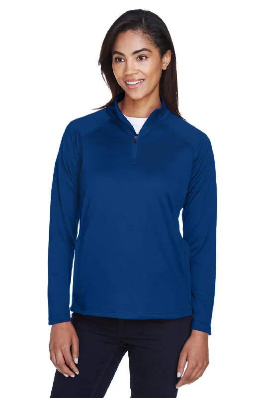 Devon & Jones Womens Compass Stretch Tech Moisture Wicking 1/4 Zip Sweatshirt w/ Pockets - True Royal Blue Hoodie with Slim Fit Tailored Modern