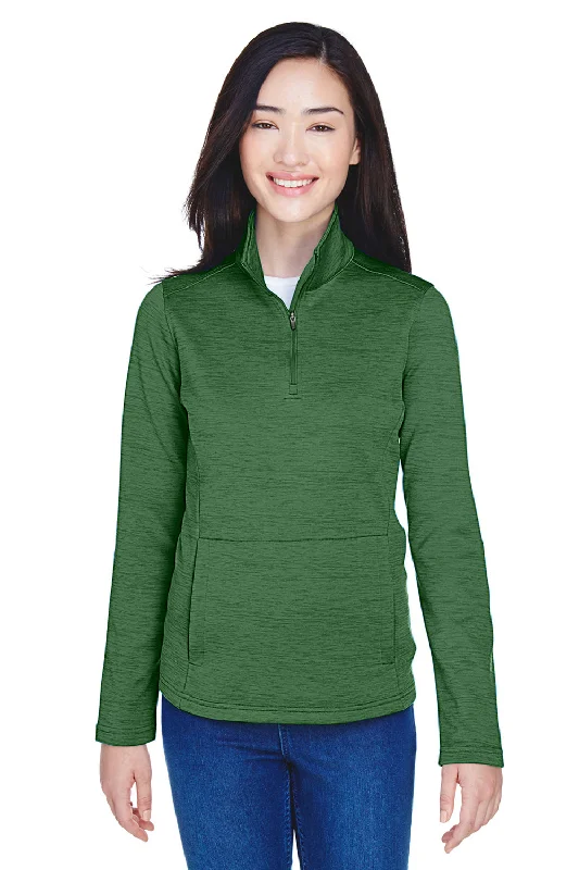 Devon & Jones Womens Newbury Fleece 1/4 Zip Sweatshirt w/ Pouch Pocket - Heather Forest Green Hoodie with Velcro Closure Adjustable Secure