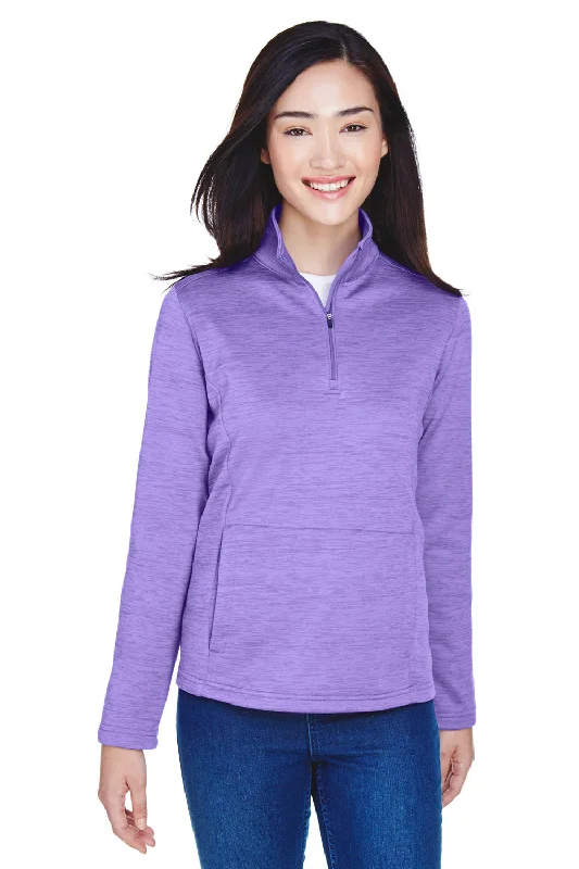 Devon & Jones Womens Newbury Fleece 1/4 Zip Sweatshirt w/ Pouch Pocket - Heather Grape Purple - Closeout Hoodie with Thumb Holes Functional Cozy