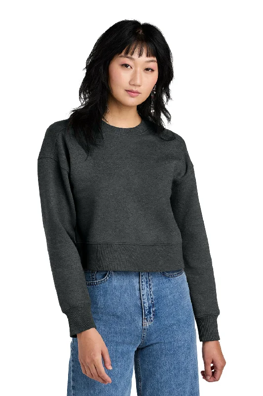 District Womens Perfect Weight Fleece Cropped Crewneck Sweatshirt - Heather Charcoal Grey Hoodie with Fur Luxurious Winter