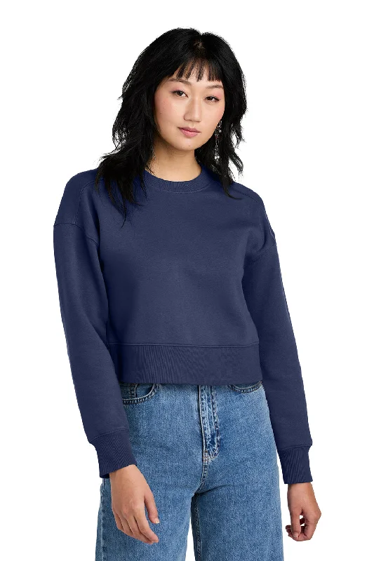 District Womens Perfect Weight Fleece Cropped Crewneck Sweatshirt - Tanzanite Blue Hoodie with Back Slit Movement Comfort