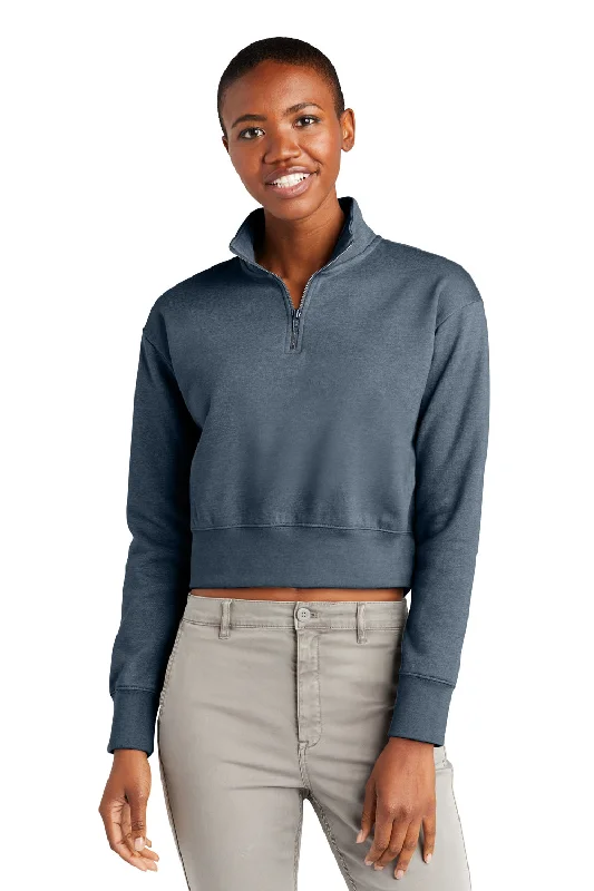 District Womens V.I.T. Fleece 1/4 Zip Sweatshirt - Heather Flint Blue Hoodie with Embroidery Detailed Premium