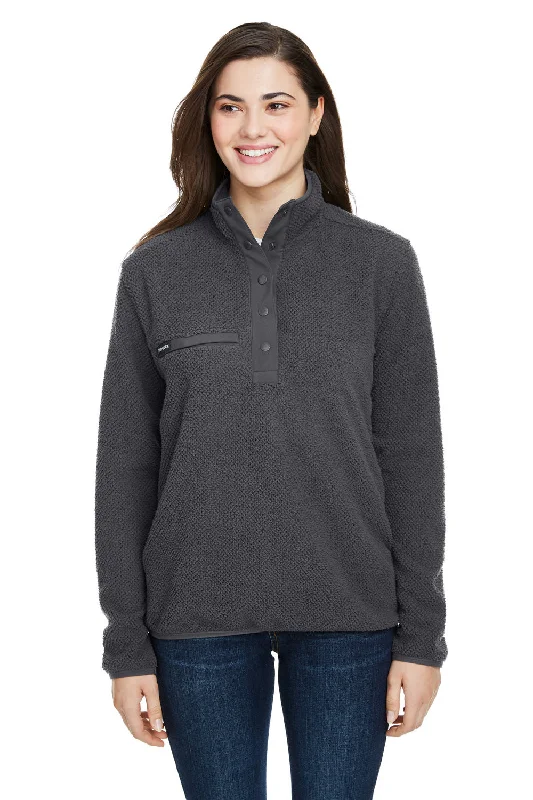 Dri Duck Womens Cypress Anti Static Sherpa Fleece 1/4 Snap Sweatshirt w/ Pocket - Charcoal Grey Hoodie with Hem Elastic Stretchable Comfortable