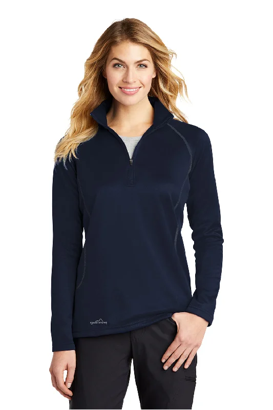 Eddie Bauer Womens Smooth Fleece 1/4 Zip Sweatshirt - River Navy Blue Cotton Hoodie Fleece Lining Warmth