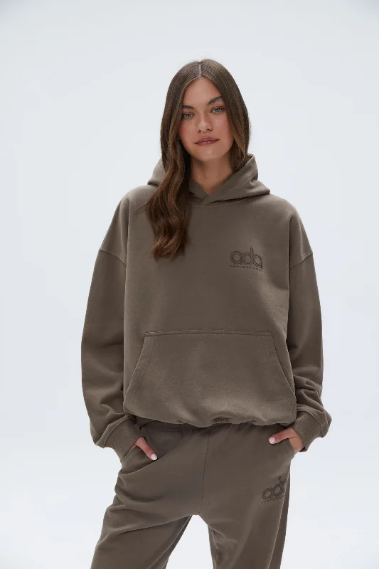 Performance Oversized Hoodie - Cocoa Brown Hoodie with Color Block Contrast Stylish